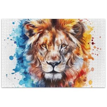 Imagem de Quebra-cabeça de leão, pintura em aquarela, 1000 peças, presentes de festa de elefante branco, presentes para adultos, estampa de flores e animais