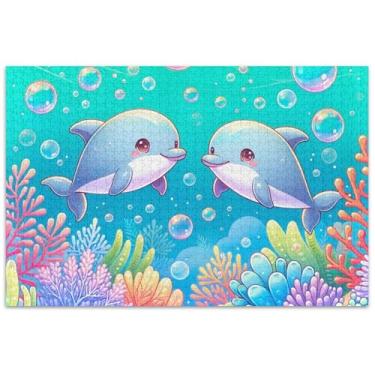 Imagem de Quebra-cabeças fofos de golfinhos com bolhas de 1000 peças, adultos, arte, brinquedo, pintura, quebra-cabeças divertidos para adultos, elefantes brancos, presentes