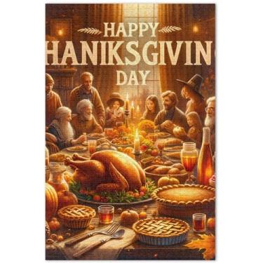 Imagem de Quebra-cabeça festivo de comida de peru de ação de graças personalizado 500 peças para adultos, brinquedo de arte, quebra-cabeças difíceis, presentes de festa de elefante branco, 51 x 35 cm