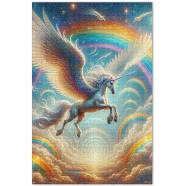 Imagem de Quebra-cabeça floral arco-íris unicórnio 1000 quebra-cabeças para adultos, pintura de belas artes, natureza, quebra-cabeças, jogos, presentes, 75 x 40 cm