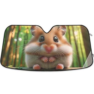 Imagem de Guarda-sol animal fofo hamster para para-brisa de carro bonito personalizado retrátil automotivo pára-brisas animal floral L, 144,8 cm x 80 cm