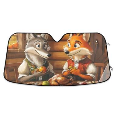 Imagem de Guarda-sol rústico de raposa lobo aconchegante personalizado para para-brisas de carro persianas dobráveis de carros para janelas frontais floral automotivo S, 134,6 cm x 59,7 cm