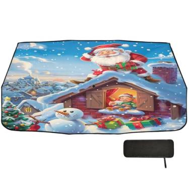 Imagem de Boneco de neve Papai Noel no telhado para para-brisas cobertura completa para guarda-chuva de carro 147.3 cm x 75.4 cm refletor de carro para-sol