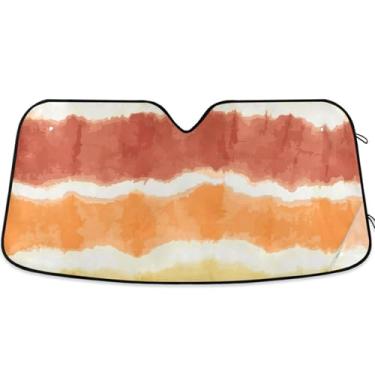 Imagem de Guarda-sol listrado tie dye amarelo laranja personalizado para para-brisa de carro engraçado dobrável universal animal automotivo protetor solar S, 134,6 cm x 59,7 cm