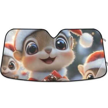 Imagem de Guarda-sol de Natal de esquilo fofo personalizado para para-brisa de carro bonito dobrável caminhão janela de carro para-brisa frontal M, 139,7 cm x 70,1 cm