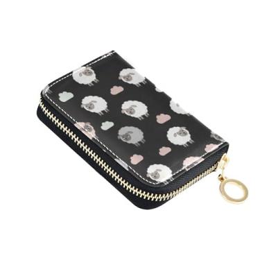 Imagem de Carteira feminina compacta com zíper e bloqueio de RFID, linda carteira masculina de ovelha preta com bolso para moedas