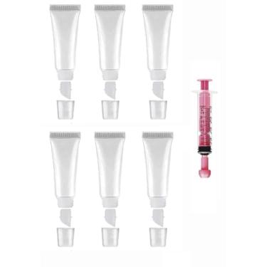 Imagem de 6 tubos vazios de brilho labial - tubos de protetor labial transparente de 8 ml com seringas de 5 ml - recipientes recarregáveis para protetor labial Squeeze - Mini cosméticos macios para brilho