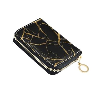 Imagem de Carteira feminina preta dourada com zíper e bloqueio de RFID, carteira de viagem com zíper estético, com chaveiro