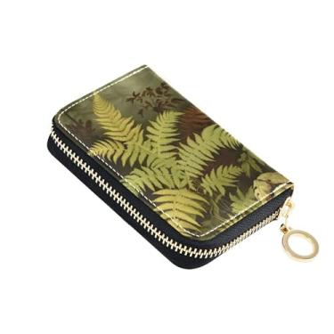 Imagem de Carteira feminina com zíper e bloqueio de RFID, porta-cartões de crédito, carteira masculina de couro com bolso para moedas, folhas vintage verde