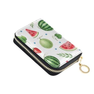 Imagem de Carteira feminina de couro com estampa de porta-cartões com bloqueio de RFID, melancia, morango, porta-moedas, bolsa com zíper