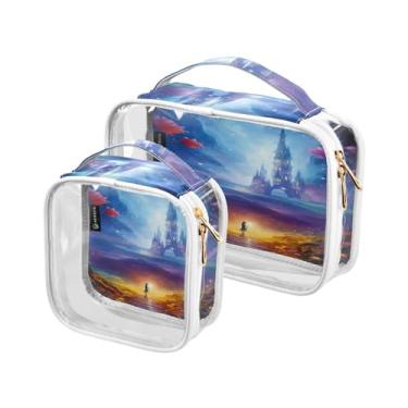 Imagem de GAIGEO Conjunto de 2 sacos de higiene pessoal transparentes coloridos para maquiagem de plástico com zíper para viagem, Fantasy World Flower Sea-3, one size