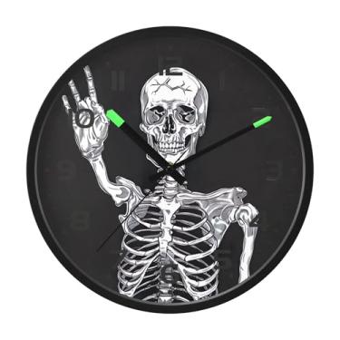 Imagem de SEHANY Relógio artístico de parede de caveira silencioso, sem tique-taque, relógio redondo operado por bateria, controle de som, luz noturna, relógios de parede para sala de estar, cozinha, quarto