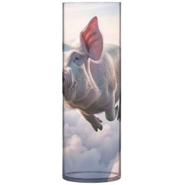 Imagem de Vasos de flores cilíndricos engraçados com nuvens voadoras de porco para centros de mesa, vasos e plantadores de plástico personalizados, decoração moderna floral exclusiva, 30 cm x 9,9 cm