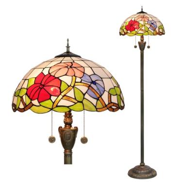 Imagem de Luminária de chão estilo Tiffany [2 lâmpadas][40,6 cm L x 157,5 cm A] Luminária decorativa para casa, estilo mediterrâneo com vitrais antigos, ideal para leitura em pé na sala de estar, quar