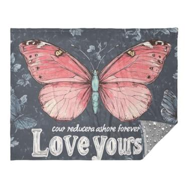 Imagem de Joitme Cobertor Love Yourself borboleta cinza para acampamento, cobertor quente de inverno, cobertores de acampamento para clima frio, mantas para mulheres