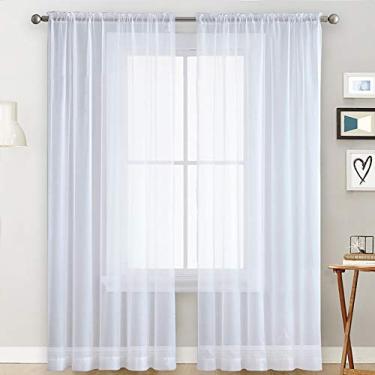 Imagem de Cortinas transparentes para sala de estar com bolso de varão painéis de cortina de janela para quarto cortinas de voile semitransparentes brancas (139 cm L x 262 cm C, 2 painéis)