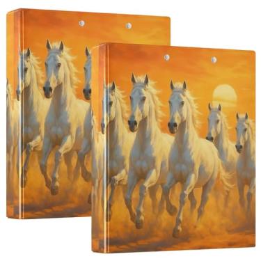Imagem de Fichários White Horses Orange Sunset de 3,8 cm, 3 anéis, 200 folhas, anel redondo, 31,5 x 27 x 6 cm, pacote com 2