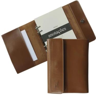 Imagem de Pasta Executiva Agenda Em Couro Fichário Com Refil Minhas Anotações A5 Raffai Personalizada (Caramelo)