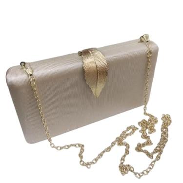 Imagem de Bolsa Clutch Elegante com Fecho em Folha Dourada, Cetim Texturizado Bege, Estilo Festa (dourado)