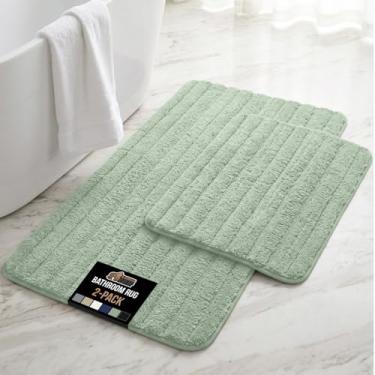 Imagem de GORILLA GRIP Tapetes de banheiro texturizados, tapetes de banho listrados absorventes de espuma viscoelástica macia conjunto de 2, lavável na máquina, resistente ao desbotamento, tapete de banho de