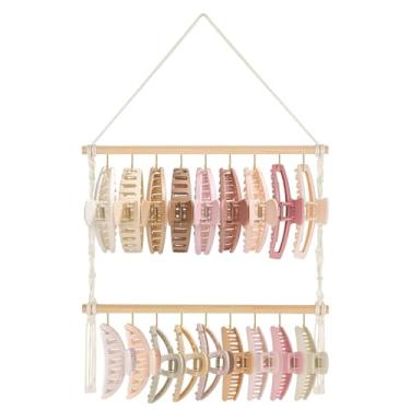 Imagem de Dahey Organizador de clipe de garra de macramê, suporte de garra de cabelo para pendurar acessórios de cabelo para mulheres e meninas, exibição de joias, decoração de parede para armário de porta de