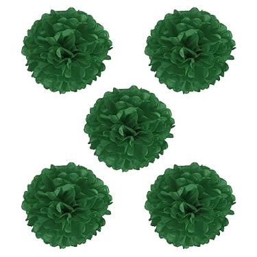 Imagem de Pompons de 20 cm, pacote com 5 bolas de flores de papel para casamento, chá de panela, aniversário, despedida de solteira, decoração de pano de fundo, verde escuro