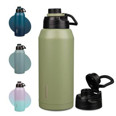 Imagem de BJPKPK Garrafa de água de 1,8 litro, garrafas isoladas de 1,8 g, boca larga, jarro de água grande de aço inoxidável com tampa de bico à prova de vazamento, mantém as bebidas frias e quentes, verde