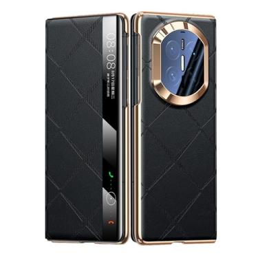 Imagem de HAOMRIYL Capa de couro para Huawei Mate X7, função de visualização de janela inteligente, capa flip proteção de corpo inteiro à prova de choque, capa de negócios de luxo, preta, Mate X7
