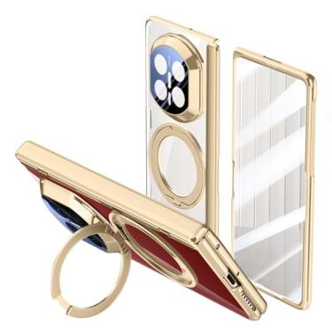 Imagem de FWYANZH Capa transparente para Huawei Mate X7, capa de proteção de borda galvanizada, suporte de anel, dobradiça de suporte à prova de choque, capa de proteção de corpo inteiro, dourado, Mate X7