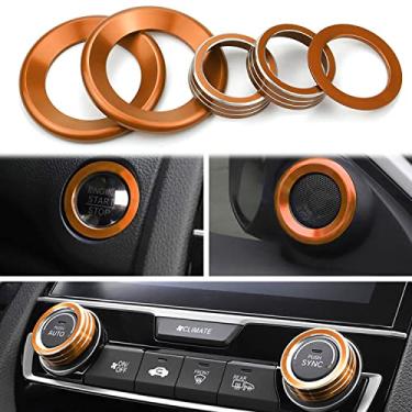 Imagem de Acessórios Honda Civic para alto-falante de porta botão de partida do motor SYNC AUTO botão de controle central compatível com Honda Civic 10ª geração 2016-2021 (laranja, 5 peças)