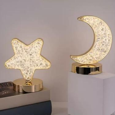 Imagem de Abajur Quarto, Abajur Led Recarregavel, LumináRia Lua Estrela Led Decorativa, 3 Tons de Iluminação(KIT (Lua & Estela）)
