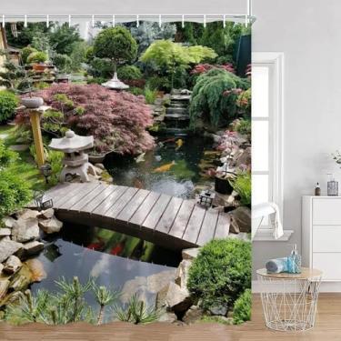 Imagem de Cortina de chuveiro de jardim natureza paisagem nautural cortina de banho folha verde flor planejada poliéster decoração de banheiro gancho 55 x 71 pol. -140 x 180 cm/LxA acessórios de banheiro boho