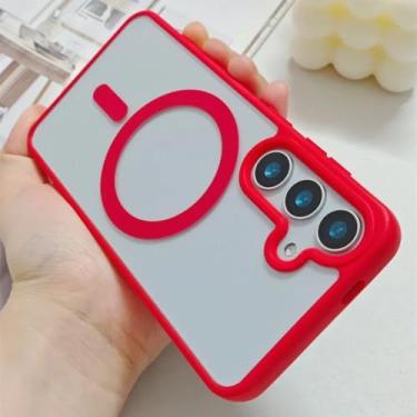Imagem de HJZSZX Capa magnética transparente para Samsung S23 FE com carregamento sem fio e capa fina de acrílico (para Samsung S23 FE/vermelho)