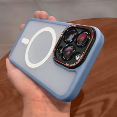 Imagem de HJZSZX Capa magnética luxuosa fosca com proteção contra impacto e lente completa para iPhone 12 ProMax (para iPhone 12 ProMax/azul Sierra)