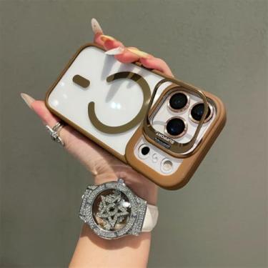 Imagem de HJZSZX Capa protetora dobrável com suporte magnético transparente para iPhone 16 (para iPhone 16/marrom)