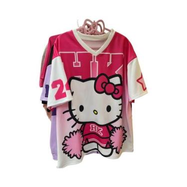 Imagem de Camiseta Feminina Sanrio Hello Kitty Com Decote Em V Casual Leve E Res