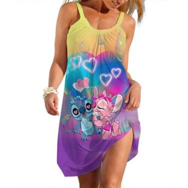 Imagem de Vestido De Praia Sem Mangas Preto Para Mulheres Disney Stitch Elegante