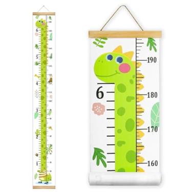 Imagem de Régua de gráfico de altura de crescimento para decoração de parede, tela impermeável com moldura de madeira, berçário temático de animais e decoração de quarto infantil - 20 x 200 cm (dinossauro)