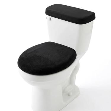 Imagem de Tampa de vaso sanitário e tampa de vaso sanitário, capas de vaso sanitário de veludo macio com fundo elástico para banheiro tampas de assento conjunto de substituição de lavagem à máquina para a