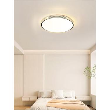 Imagem de Luminária de teto LED com regulagem contínua de intensidade, estilo nórdico, redonda, minimalista e moderna, em metal, para sala de estar, cozinha e sala de jantar (preta, 40 cm).