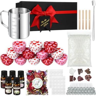 Imagem de VioraWhite Kit de velas para fazer o Dia dos Namorados, kit de velas de cera de soja, suprimentos para fazer velas com óleos essenciais e flores secas para adultos iniciantes presentes românticos
