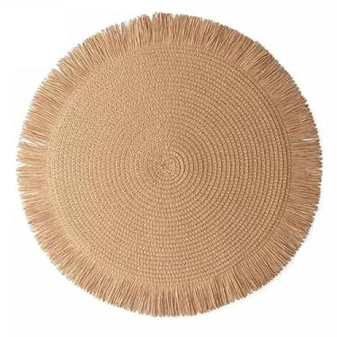 Imagem de Jogo Americano Redondo Desfiado 38cm - Descanso Decorativo para Mesa Kit 2 4 ou 6 Peças Elegante e Resistente ao Calor Para Jantar Casamento e Presentes (MARROM,KIT 2 PEÇAS)