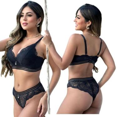 Imagem de Conjunto Lingerie Sensual de Luxo Renda com Biju Feminino  - Mi Amore,