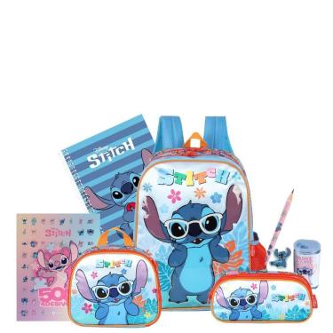 Imagem de Kit Stitch Mochila Costas Lancheira E Estojo Duplo Tropical