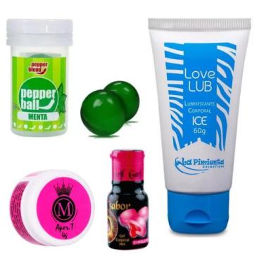 Imagem de Kit Casal Presente 4 Itens Pomada Gel Lubrificante Ice Bolinhas Explos