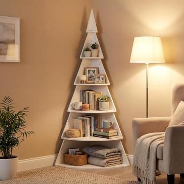 Imagem de GlikCeil Suporte grande para exibição de árvore de Natal de 188 cm de 6 andares, prateleira de canto de árvore, suporte de madeira para Natal, quarto, sala de estar, decoração de escritório