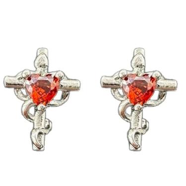 Imagem de Niaspi 2 peças de anéis de lábio labret Monroe cruz de coração 16G zircônia cúbica brincos de lábio cobra tragus helix cartilagem brincos piercing joias para mulheres, 8mm, Cobre Zircônia cúbica, Sem