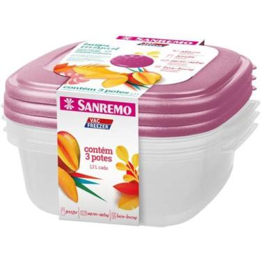 Imagem de Conjunto 3 potes plásitco 1,3l hermétrico Sanremo com alça para manuse