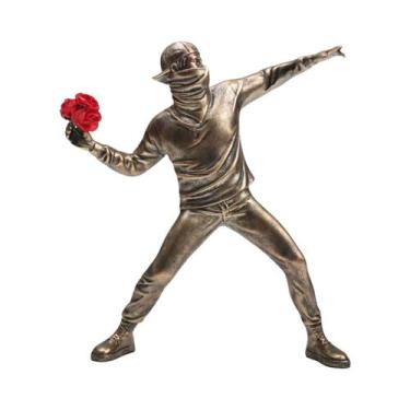 Imagem de Escultura Decorativa De Resina Banksy Lançador De Flores, Estatueta Co