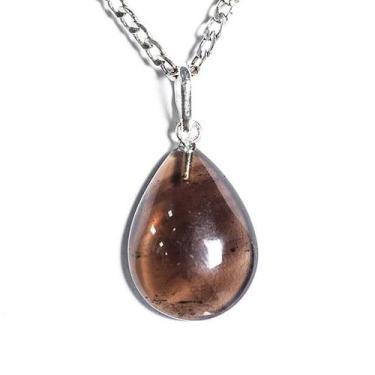 Imagem de Mini Pingente Gota Pedra Quartzo Fume Natural 22mm Prata 950 - Cristai